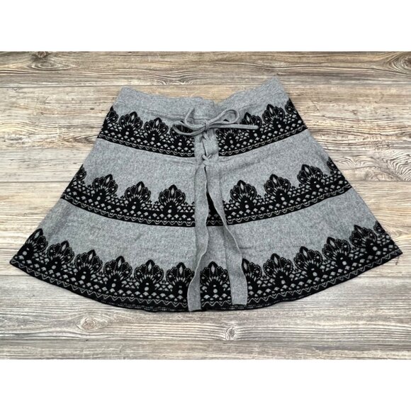 Candie's Knit Mini Skirt Size Medium Grey/Black Cotton/Rayon Pull-On A-Line - Picture 1 of 7